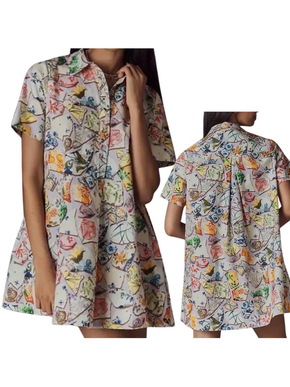 NWT Anthropologie The Pollie Swing Tunic Button Down Floral Mini Dress. XS